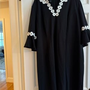 Talbots Black and White V-Neck Bell Sleeve Dress